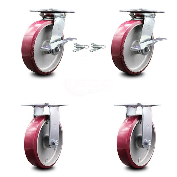 Service Caster 8 Inch Poly on Aluminum Caster Brakes/Swivel Locks and 2 Rigid SCC, 2PK SCC-35S820-PAR-SLB-BSL-2-R-2 - main